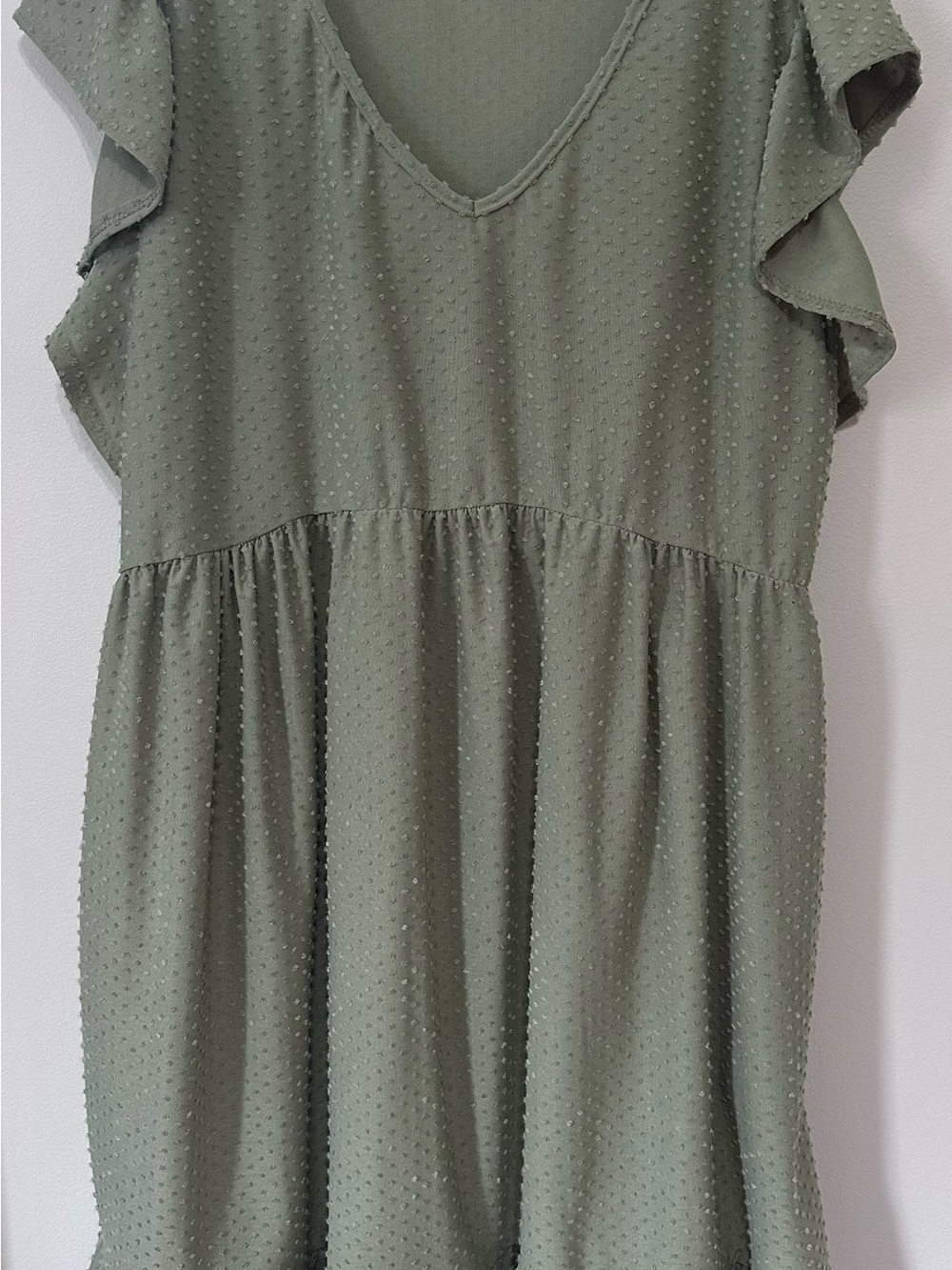 Ladies Casual Swiss Dot V-Neck Dress in Sage Green